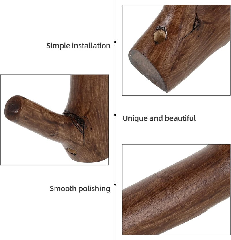 Rustic Wood Coat Hooks Pre-drilled Tree Branch Wall Hooks 10-20mm Thick Decorative Hat and Coat Hangers for Entryway and Hallway Storage - Image 1