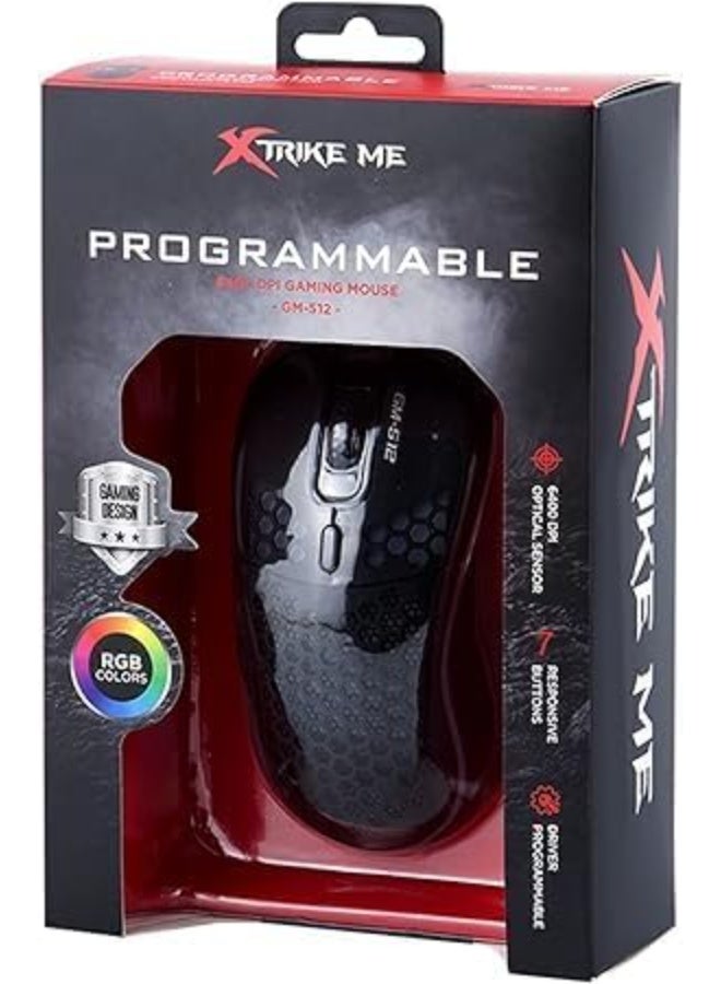 Xtrike Me Wired Optical Gaming Mouse GM-512 6 Step DPI, 7 Buttons, RGB Colors Backlight DPI 800/1600/2400/3200/4800/6400 For GAMERS - Image 2