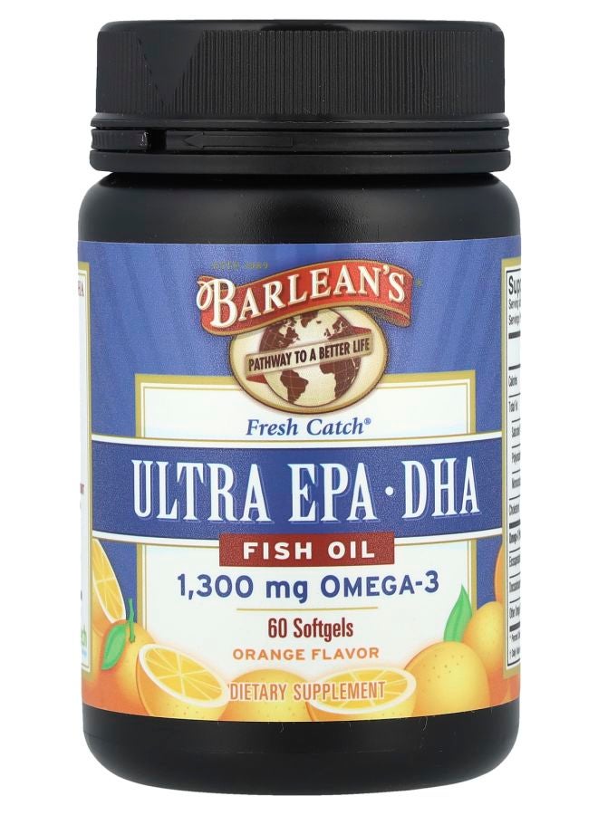 BARLEAN'S Fresh Catch® Ultra EPA/DHA Fish Oil Orange 1300 mg 60 Softgels (650 mg per Softgel) - Image 1