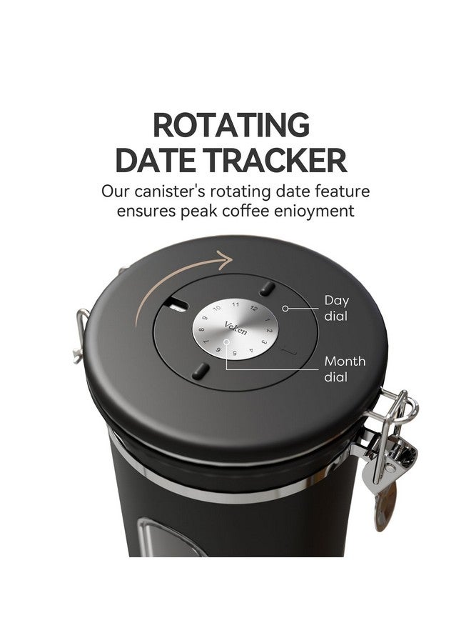 Veken Coffee Canister with Window,Coffee Bar Accessories,Airtight Stainless Steel Kitchen Food Storage Container Lover Gifts,Date Tracker and Scoop for Grounds,Beans,Tea, Sugar,Flour,Cereal,22OZ,Black - Image 3