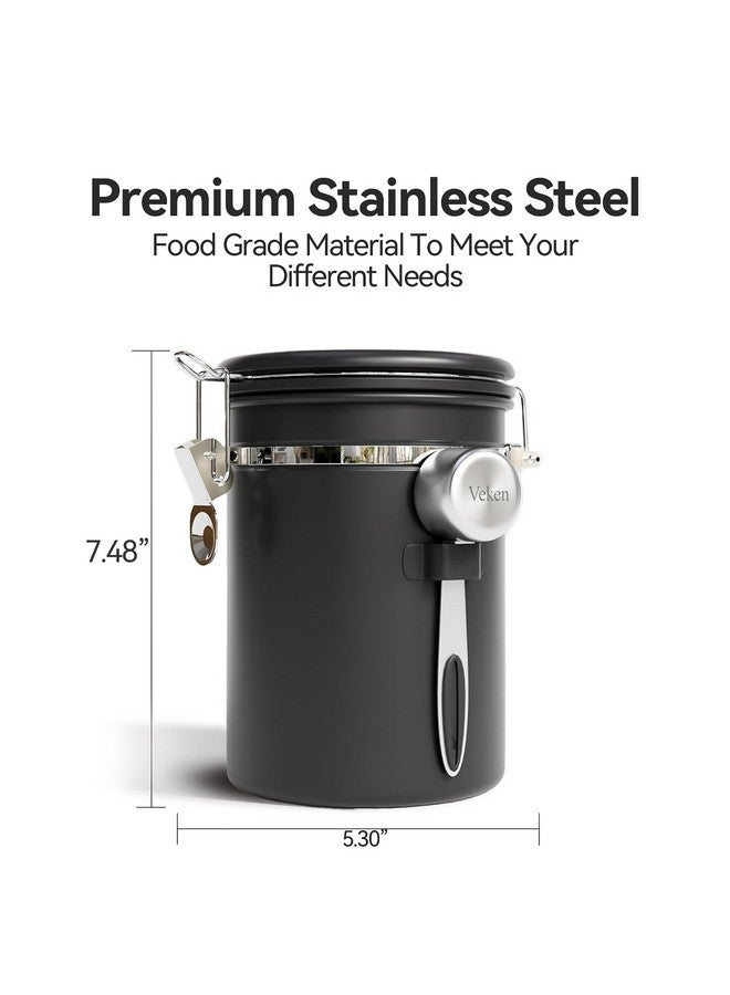 Veken Coffee Canister with Window,Coffee Bar Accessories,Airtight Stainless Steel Kitchen Food Storage Container Lover Gifts,Date Tracker and Scoop for Grounds,Beans,Tea, Sugar,Flour,Cereal,22OZ,Black - Image 4