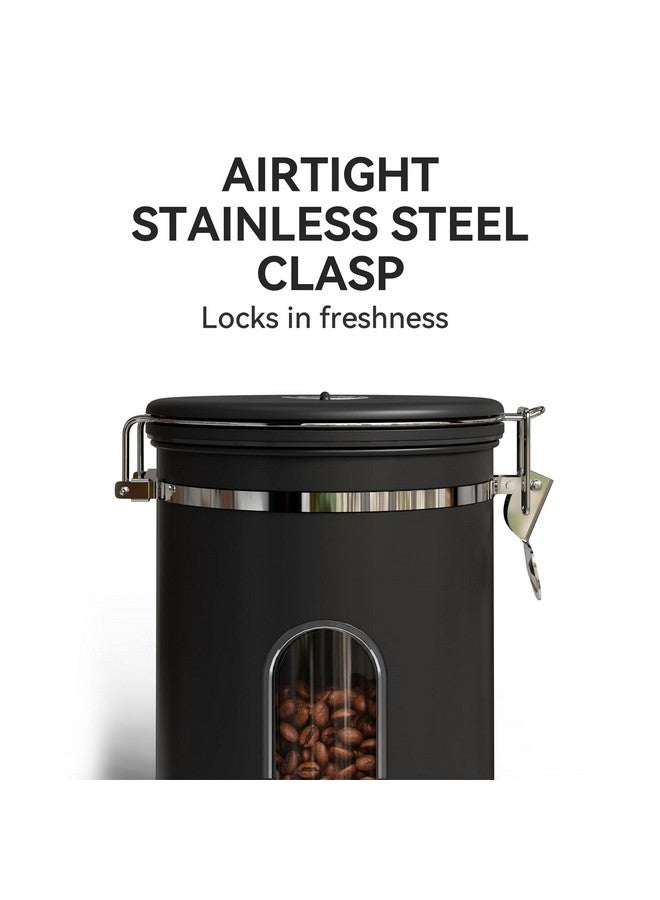 Veken Coffee Canister with Window,Coffee Bar Accessories,Airtight Stainless Steel Kitchen Food Storage Container Lover Gifts,Date Tracker and Scoop for Grounds,Beans,Tea, Sugar,Flour,Cereal,22OZ,Black - Image 2