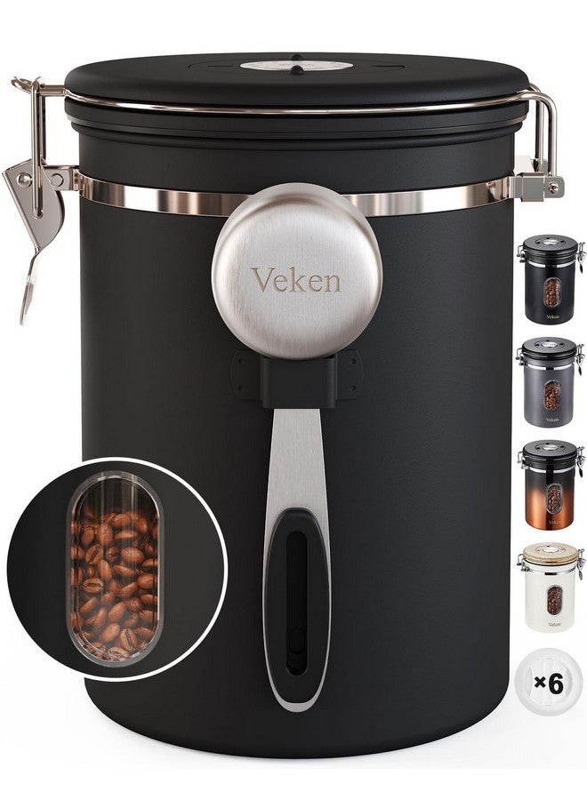 Veken Coffee Canister with Window,Coffee Bar Accessories,Airtight Stainless Steel Kitchen Food Storage Container Lover Gifts,Date Tracker and Scoop for Grounds,Beans,Tea, Sugar,Flour,Cereal,22OZ,Black - Image 1
