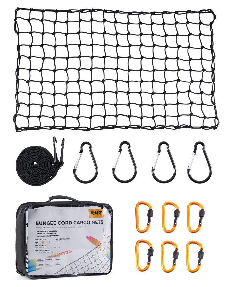 Orion Motor Tech 2x3 Small Cargo Net with 2x2 Small Mesh 4x6 Foot Max Size Cargo Net for SUV Roof Rack Cargo Basket Net with Locking Carabiners Ratchet Strap Roof Rack Net
