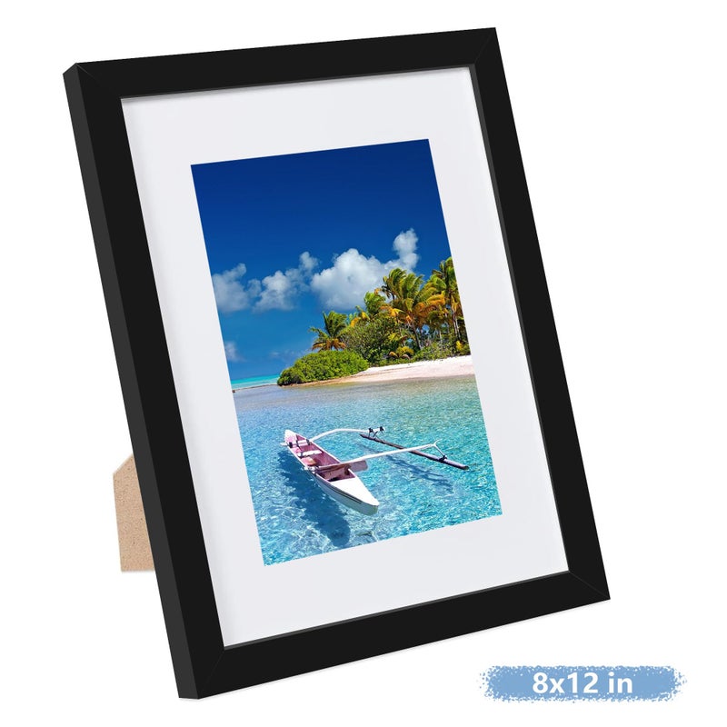 Picrit 8x12 إطار الصورة مجموعة من 7 عرض 6 × 8 مع حصيرة أو 8 × 12 بدون إطارات صور للحصول على تصاعد الجدار أو أعلى عرض الأسود - Image 3