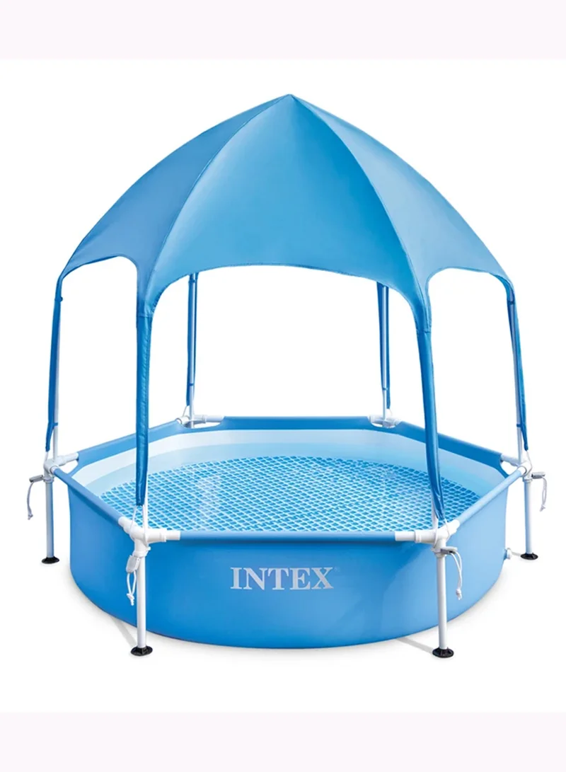 انتكس Canopy Metal Frame Kids Pool 183cm x 38cm – Sun Shade Swimming Pool with Sprayer, UV Protection, Easy Setup Baby Pool for Outdoor Summer Fun