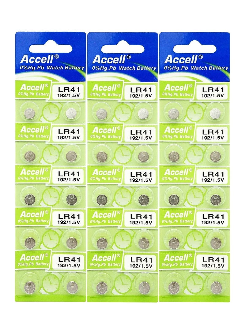 30-Pieces Accell AG3 LR41 (192) Alkaline 1.5V Batteries