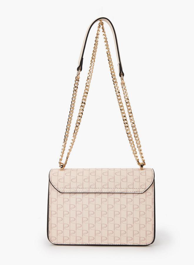 Paprika Monogram Print Crossbody Bag with Button Closure - Image 4