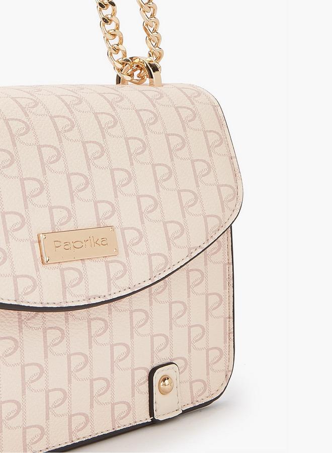 Paprika Monogram Print Crossbody Bag with Button Closure - Image 3