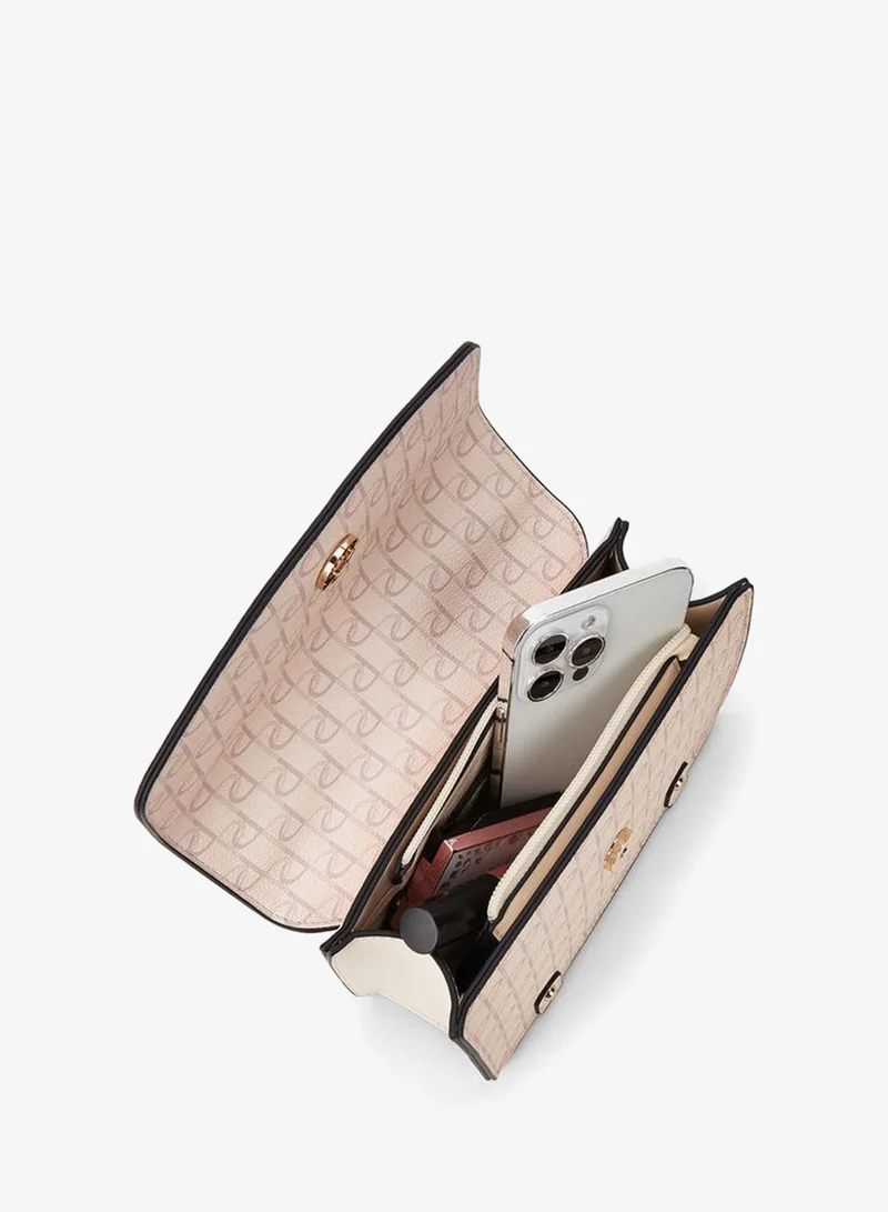 Paprika PINK Monogram Print Crossbody Bag with Button Closure for Women | Best Price UAE