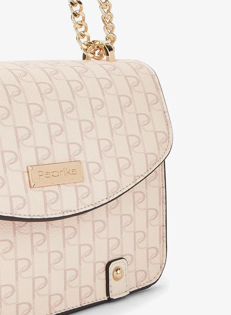 Paprika PINK Monogram Print Crossbody Bag with Button Closure for Women | Best Price UAE