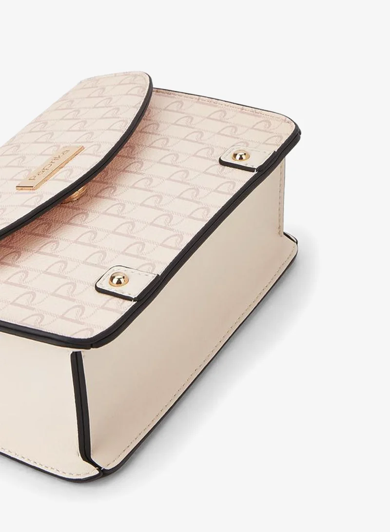 Paprika PINK Monogram Print Crossbody Bag with Button Closure for Women | Best Price UAE