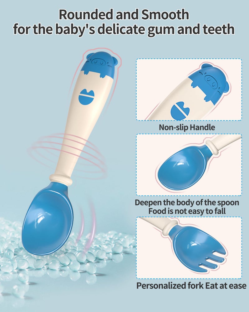 Deejoy Toddler Utensils, Self-feeding Flatware Set withTravel Case, Baby Spoons and Forks with Silicone Bendable Handle, Easy Grip Heat-Resistant, Ideal for Kids, Stage 2, Blue - Image 2