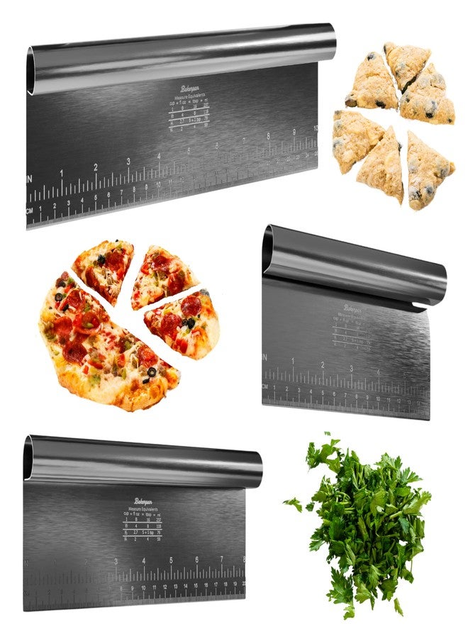 Bakerpan Stainless Steel Heavy Duty Dough Cutter, 3 Size Set - Metal Bench Scraper Kitchen Utensils, Chopper, Pizza and Pastry Cutter Tool, 10, 8, 6 Inch - Image 1