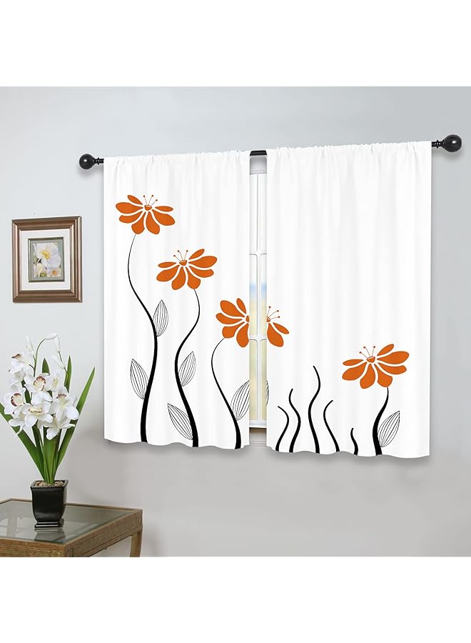 erorex Orange Flower Kitchen Curtains 27.5X39 Inch Floral Petals Rod Pocket Leaves Lines Modern Woman Girl White Plant Printed Living Room Bedroom Window Drapes Treatment Fabric 2 Panels - Image 5
