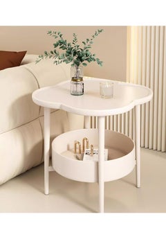 XICEN 2 Tier Side Table with Storage Shelf, Plastic End Table Sofa Couch Table, Modern Flower Shaped Tea Table Coffee Table, Mid-Century Style Bedside Tables, Suitable for Bedroom/Hallway/Study Room/Office  - Image 1