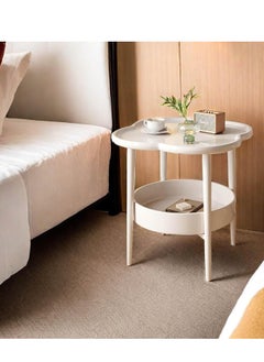 XICEN 2 Tier Side Table with Storage Shelf, Plastic End Table Sofa Couch Table, Modern Flower Shaped Tea Table Coffee Table, Mid-Century Style Bedside Tables, Suitable for Bedroom/Hallway/Study Room/Office  - Image 2