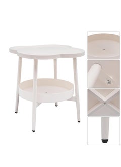 XICEN 2 Tier Side Table with Storage Shelf, Plastic End Table Sofa Couch Table, Modern Flower Shaped Tea Table Coffee Table, Mid-Century Style Bedside Tables, Suitable for Bedroom/Hallway/Study Room/Office  - Image 4