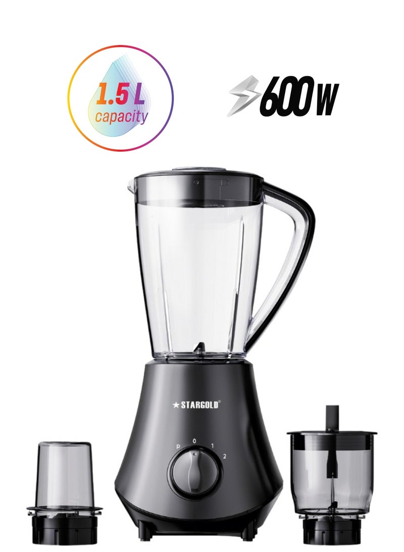 ستارجولد خلاط 3 في 1 سعة 1.5 لتر، مطحنة عصارة 600 وات، مفرمة بشفرات من الفولاذ المقاوم للصدأ، قفل أمان ووظيفة النبض - Image 1