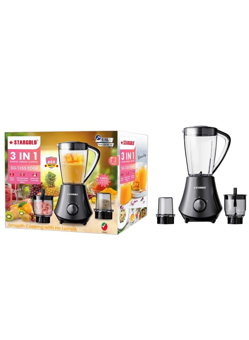 ستارجولد خلاط 3 في 1 سعة 1.5 لتر، مطحنة عصارة 600 وات، مفرمة بشفرات من الفولاذ المقاوم للصدأ، قفل أمان ووظيفة النبض - Image 2