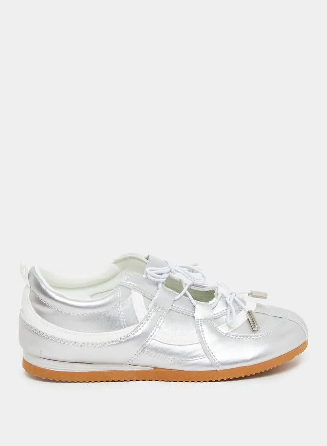 Styli Silver Metallic Lace Up Sneakers