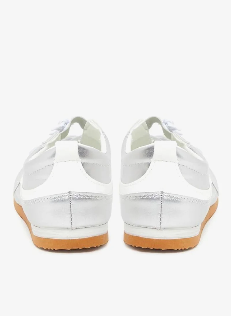 Styli Active Silver Silver Metallic Lace Up Sneakers for Women | Best Price UAE