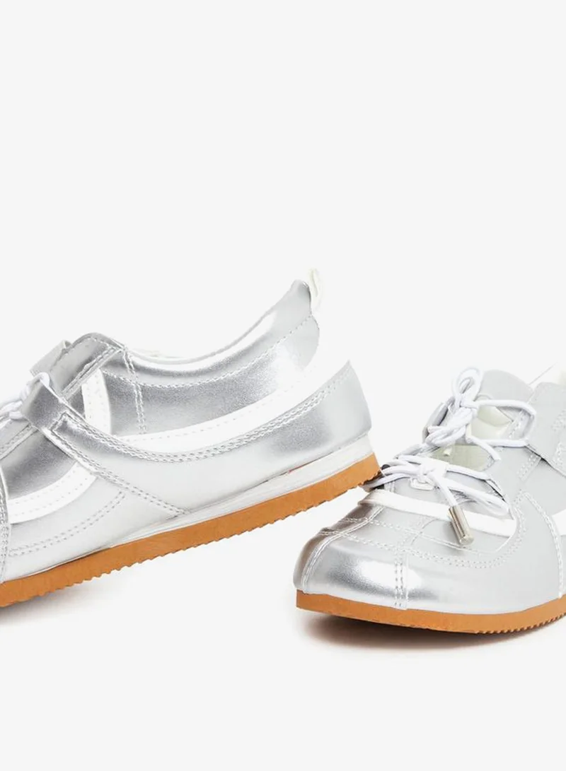 Styli Active Silver Silver Metallic Lace Up Sneakers for Women | Best Price UAE