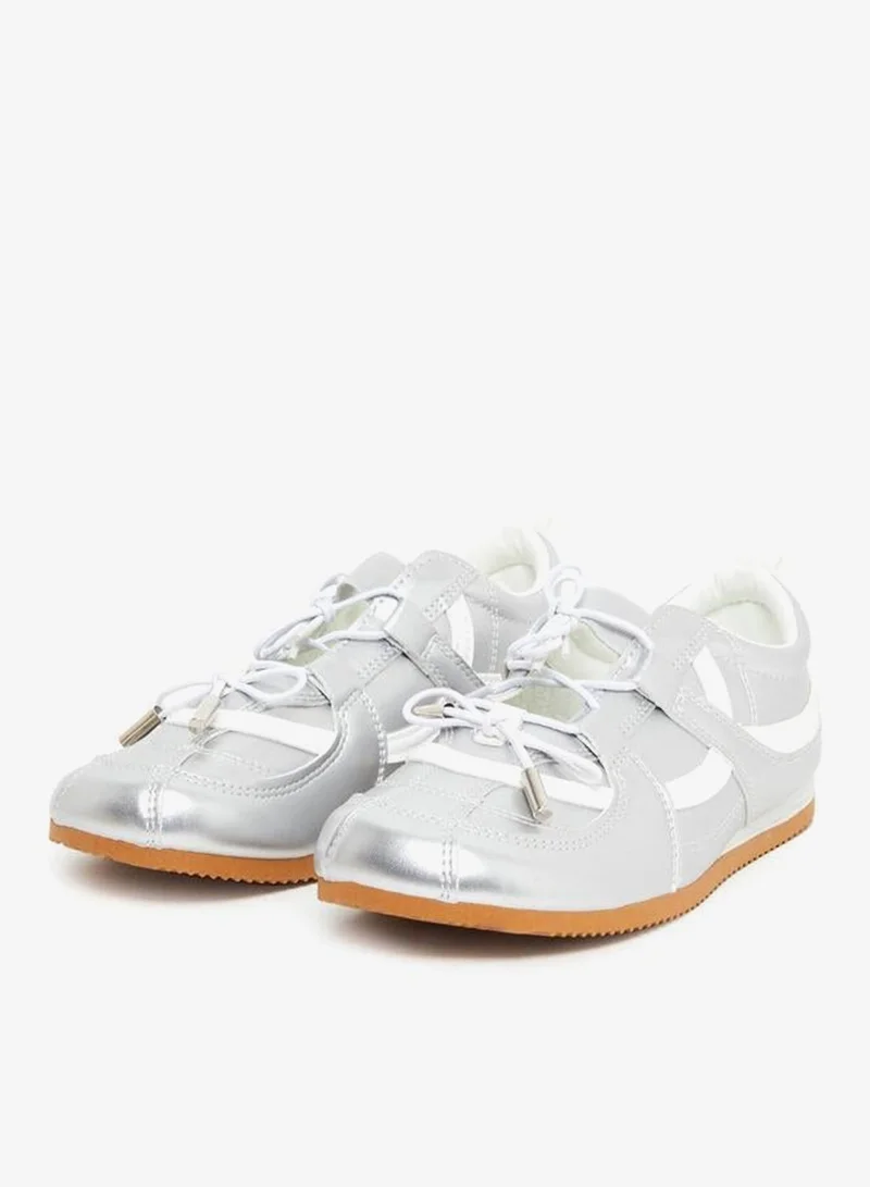 Styli Active Silver Silver Metallic Lace Up Sneakers for Women | Best Price UAE