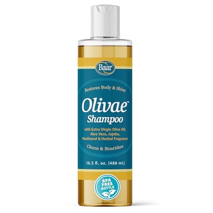 Baar Olivae Shampoo, Formulated with Organic Olive Oil to Nourish & Cleanse, Infused with Aloe Vera, Jojoba Oil & Proteins to Repair Dry Damaged Hair & Add Volume, 16.5 fl oz - Image 1