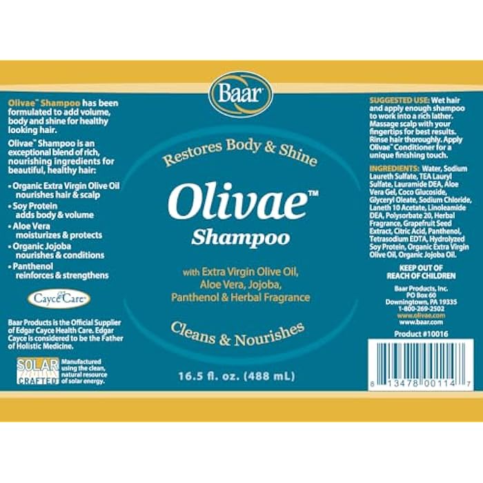 Baar Olivae Shampoo, Formulated with Organic Olive Oil to Nourish & Cleanse, Infused with Aloe Vera, Jojoba Oil & Proteins to Repair Dry Damaged Hair & Add Volume, 16.5 fl oz - Image 5