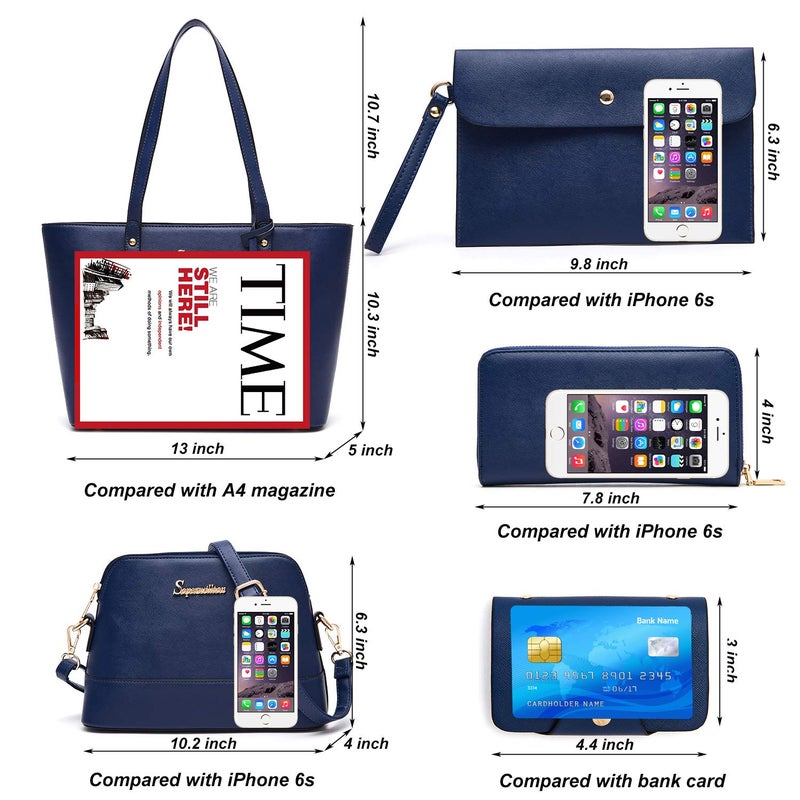 Soperwillton Handbag for Women Wallet Tote Bag Shoulder Bags Top Handle Satchel 5pcs Purse Set - Image 4