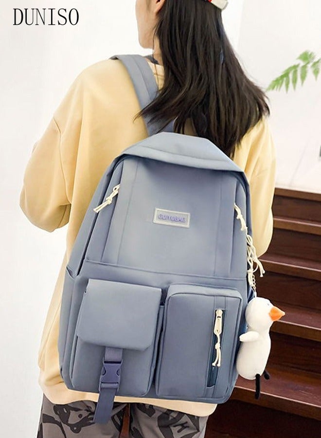 DUNISO 4PCS Kids School Backpack Set,Canvas Laptop School Bag Sets with Tote Bag,Shoulder Bag,Pencil Box,Large-capacity Book Bag for Girls Boys Back to School Supplies - Image 2