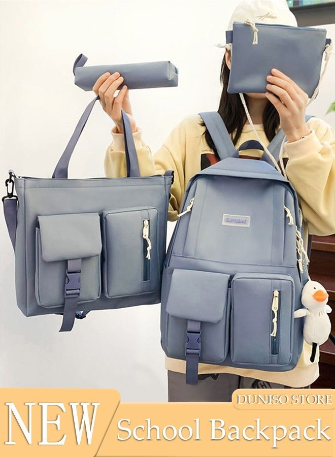 DUNISO 4PCS Kids School Backpack Set,Canvas Laptop School Bag Sets with Tote Bag,Shoulder Bag,Pencil Box,Large-capacity Book Bag for Girls Boys Back to School Supplies - Image 1