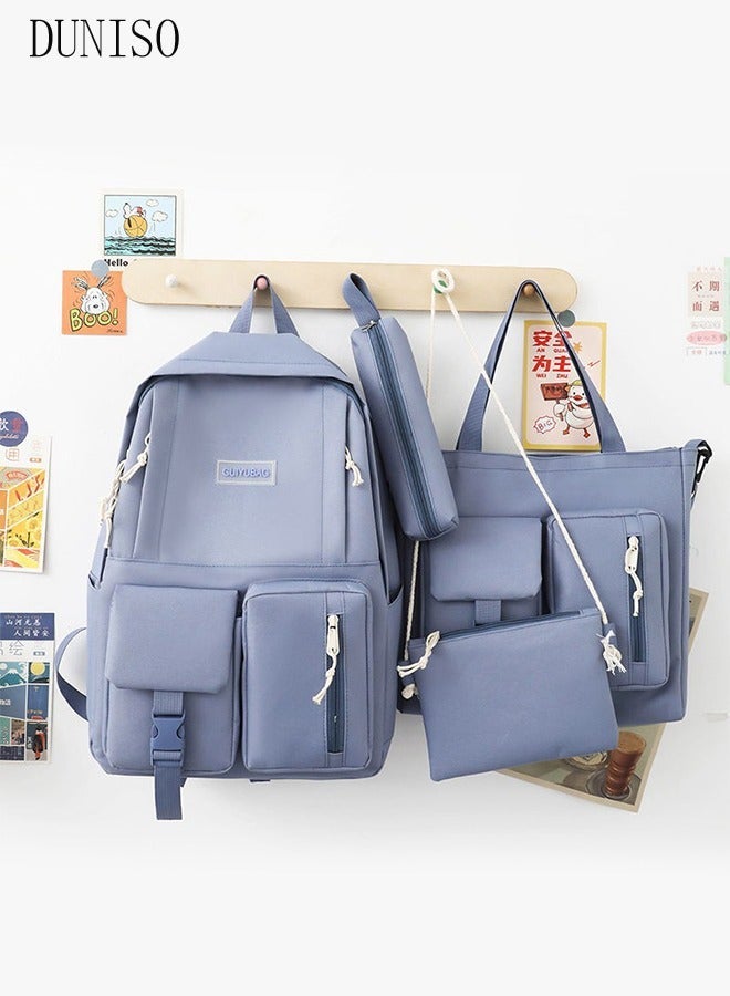 DUNISO 4PCS Kids School Backpack Set,Canvas Laptop School Bag Sets with Tote Bag,Shoulder Bag,Pencil Box,Large-capacity Book Bag for Girls Boys Back to School Supplies - Image 5