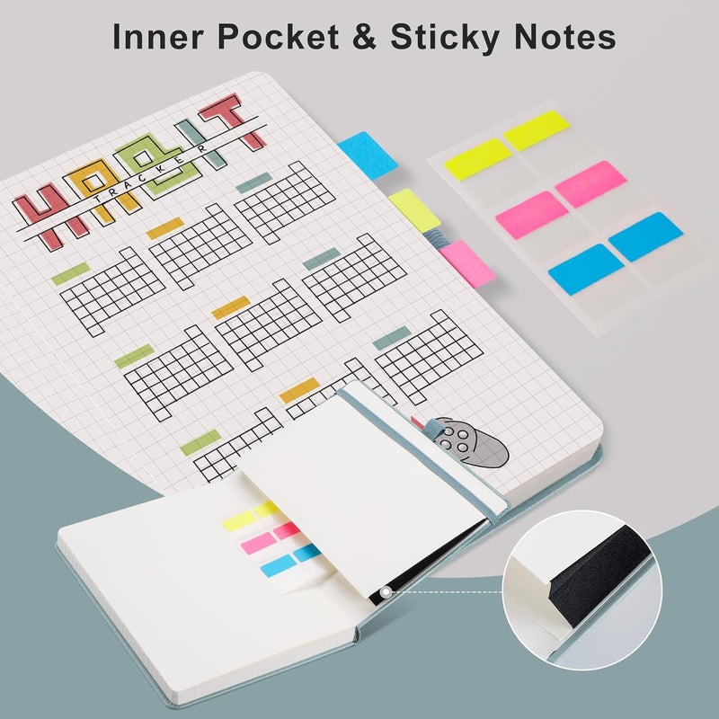 EMSHOI A5 Notebook Graph Paper - 120 GSM Hardcover Leather Squared Journal with Sticky Notes, 160 Pages Grid Notebook for Women Men Work School Graphing, Engineering, 14.5 X 21 cm - Gray Blue - Image 4