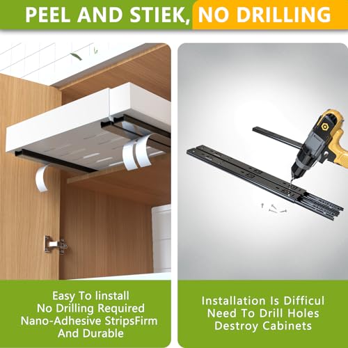 Mlinavn 2 Pack Pull Out Cabinet Organizer 21" Deep Expandable Slide Out Drawer Organizers,No Drill Pull Out Drawers Adhesive with Nano Compatible Framed Cabinets Shelves For Kitchen Pantry Adjustable Width - Image 4