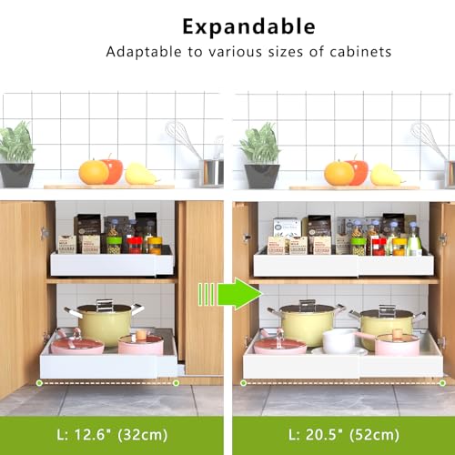 Mlinavn 2 Pack Pull Out Cabinet Organizer 21" Deep Expandable Slide Out Drawer Organizers,No Drill Pull Out Drawers Adhesive with Nano Compatible Framed Cabinets Shelves For Kitchen Pantry Adjustable Width - Image 3