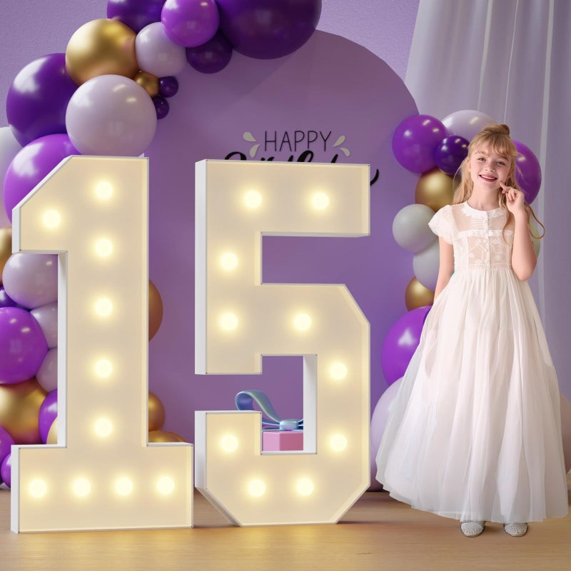 Rielmox Marquee Numbers 15th-Birthday Large Decorations: 4ft Light Up Numbers 15 Birthday Sign for Boy Girl Quinceanera Fifteen Year Old Anniversary Mosaic Party Decor Backdrop Big Foam Board Number 15 - Image 1