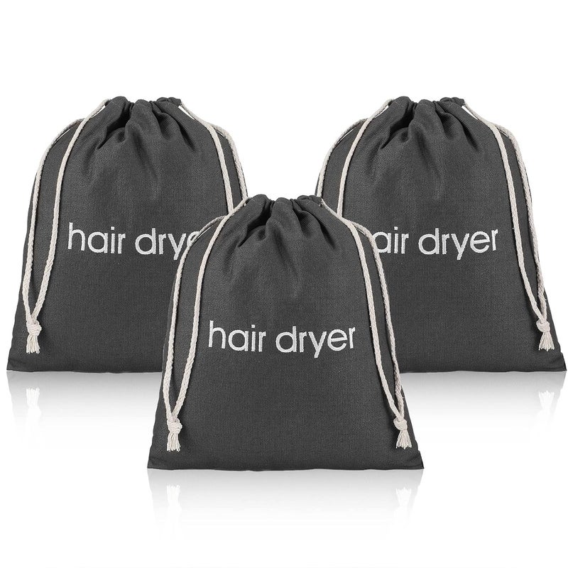 3  6  8 Pack Hair Dryer Bags Drawstring Bag Container Hairdryer Bag for travel bathroom 3 PCS Grey