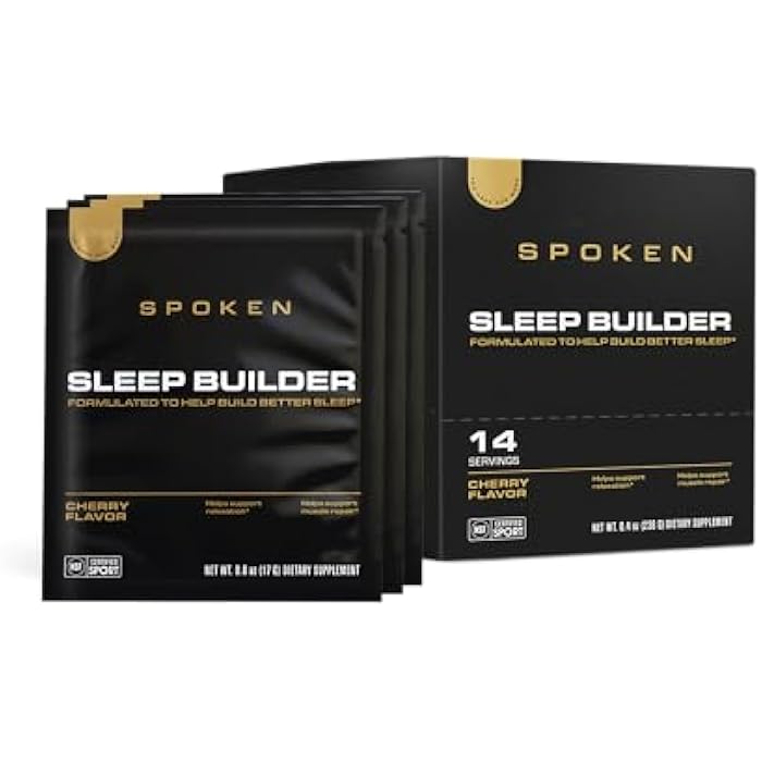 Spoken Nutrition Sleep Builder Sachets 14ct Cherry – Amino Acid and Magnesium Sleep Aid – Promotes Relaxation Recovery and Restful Sleep – Dependency-Free Nightly Formula - Image 1