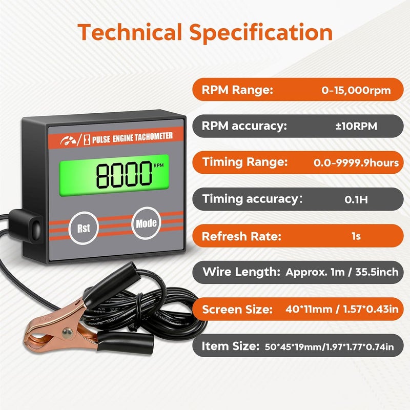 DDayuanwei Small Engine Hour Meter, Digital Tachometer Tach Gauge, Maintenance Reminder, Battery Replaceable, Inductive Hour Meter for Lawn Mower Tractor Generator Marine Outboard ATV - Image 5