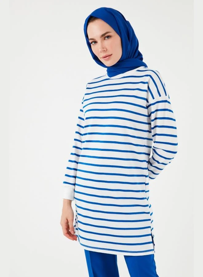 Lela Lela Modest Striped Cotton Regular Fit Crew Neck Tunic Women's TUNIC 5865784