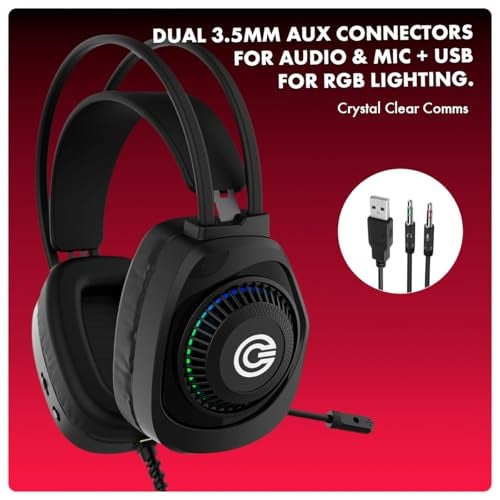 CIRCLE COMPLETE TECHNOLOGY Circle Aura Warrior Wired Gaming Over-Ear Headphones, 3D RGB Headband, 50mm Neodymium Drivers, 2.2m Cable, Mic, Memory Foam Cushioning, 3.5mm + USB Connector, Black - Image 2