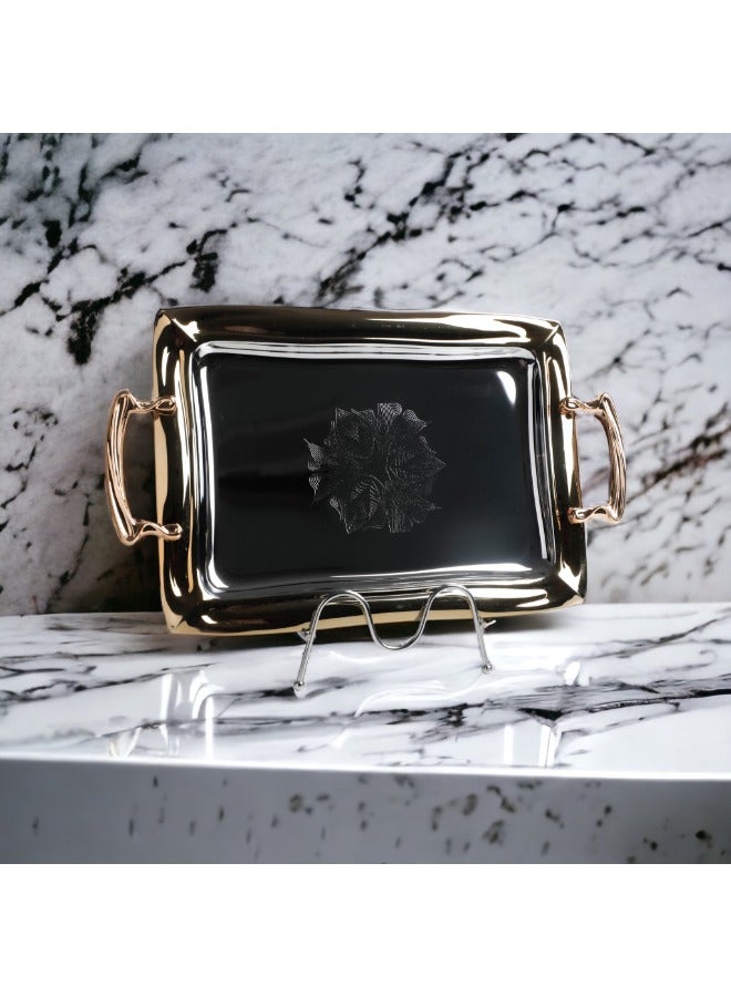 سوليتير طقم 3 قطع صواني تقديم مطلي بالكروم مع مقابض ذهبية من سوليتير - Image 2