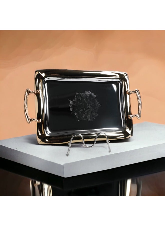 سوليتير طقم 3 قطع صواني تقديم مطلي بالكروم مع مقابض ذهبية من سوليتير - Image 5