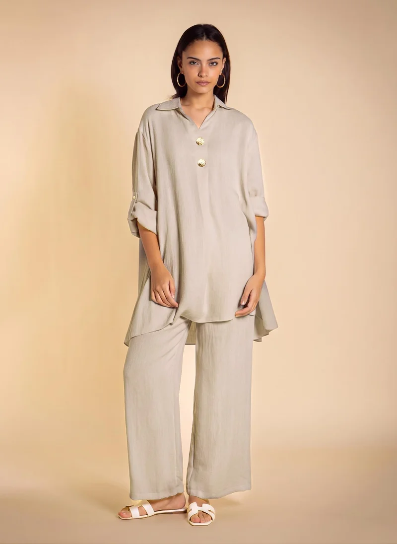 SHAPES COTTON BLEND FLOWING SHIRT SET