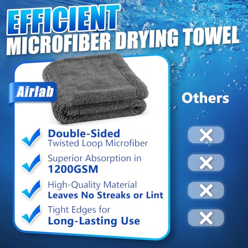 Airlab منشفة تجفيف السيارات من إيرلاب، مناشف ميكروفايبر للسيارات 1200 GSM، لوازم تنظيف السيارات، قماش تنظيف بزاوية ملتوية، سريع الامتصاص، جاف، ناعم، منشفة جافة، 24 × 16 بوصة، عبوة من 1، رمادي - Image 4