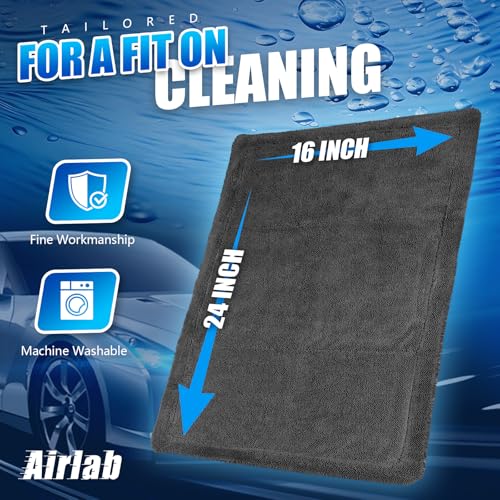 Airlab منشفة تجفيف السيارات من إيرلاب، مناشف ميكروفايبر للسيارات 1200 GSM، لوازم تنظيف السيارات، قماش تنظيف بزاوية ملتوية، سريع الامتصاص، جاف، ناعم، منشفة جافة، 24 × 16 بوصة، عبوة من 1، رمادي - Image 5