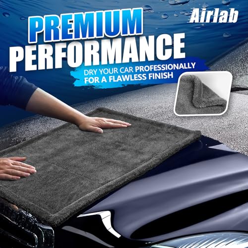 Airlab منشفة تجفيف السيارات من إيرلاب، مناشف ميكروفايبر للسيارات 1200 GSM، لوازم تنظيف السيارات، قماش تنظيف بزاوية ملتوية، سريع الامتصاص، جاف، ناعم، منشفة جافة، 24 × 16 بوصة، عبوة من 1، رمادي - Image 2