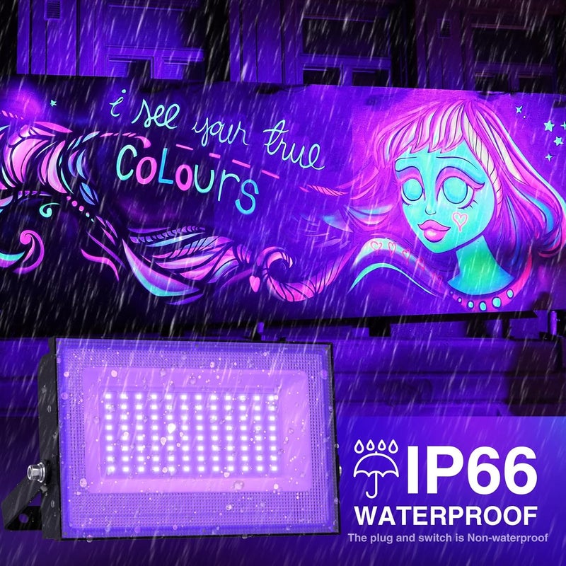 Onforu 2 Pack 60W LED Black Lights, Blacklight Flood Light with Plug, IP66 Waterproof Black Lights for Dance Party, Glow in The Dark, Halloween, Body Paint, Fluorescent Poster, Neon Glow - Image 5